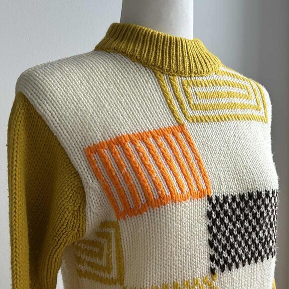 Maglieria di Lusso Cream/Mustard Geometric Embroidered Mock-Neck Sweater – EU M - Picture 1 of 11